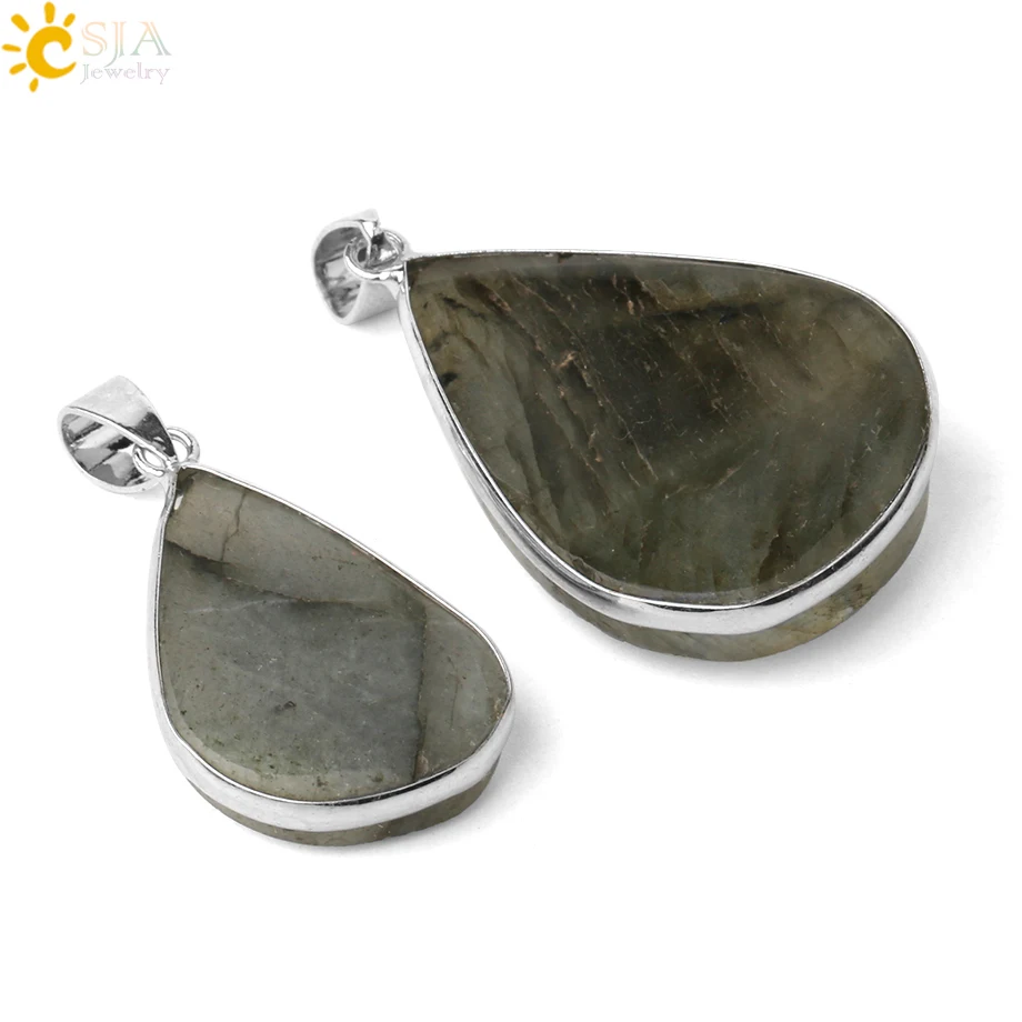 CSJA Black Spectrolite Pendants Necklaces Irregular Natural Stones Labradorite Energy Healing for Men Female Amulet Jewelry G419