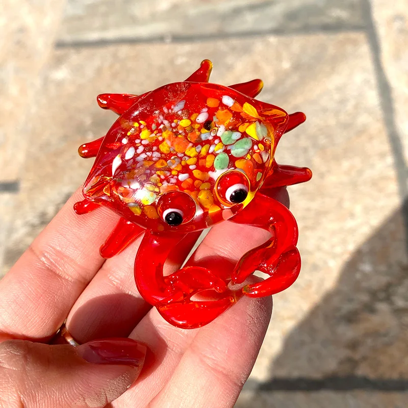 Vivid little crab Glass Figurines Handblown Glass Art Animals Collectible Sculpture Ornaments Creative Christmas Gift For Kids