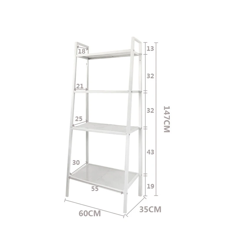 Simple And Safe Living Room Four-Layer Shelf Floor Storage Shelf Mesh Design Good Load-Bearing Bookcase Ladder Bookshelf