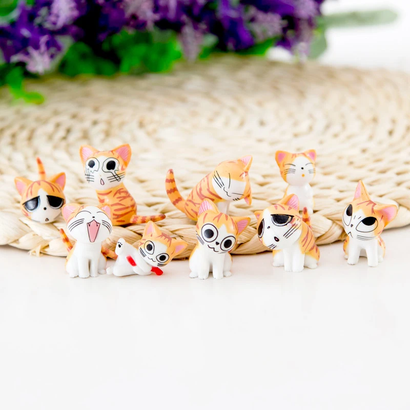 9PCS Set Kawaii Cute Mini Figurine Statue Chi The Cat Garden Decoration Toy 3cm Micro Small Animals Toy