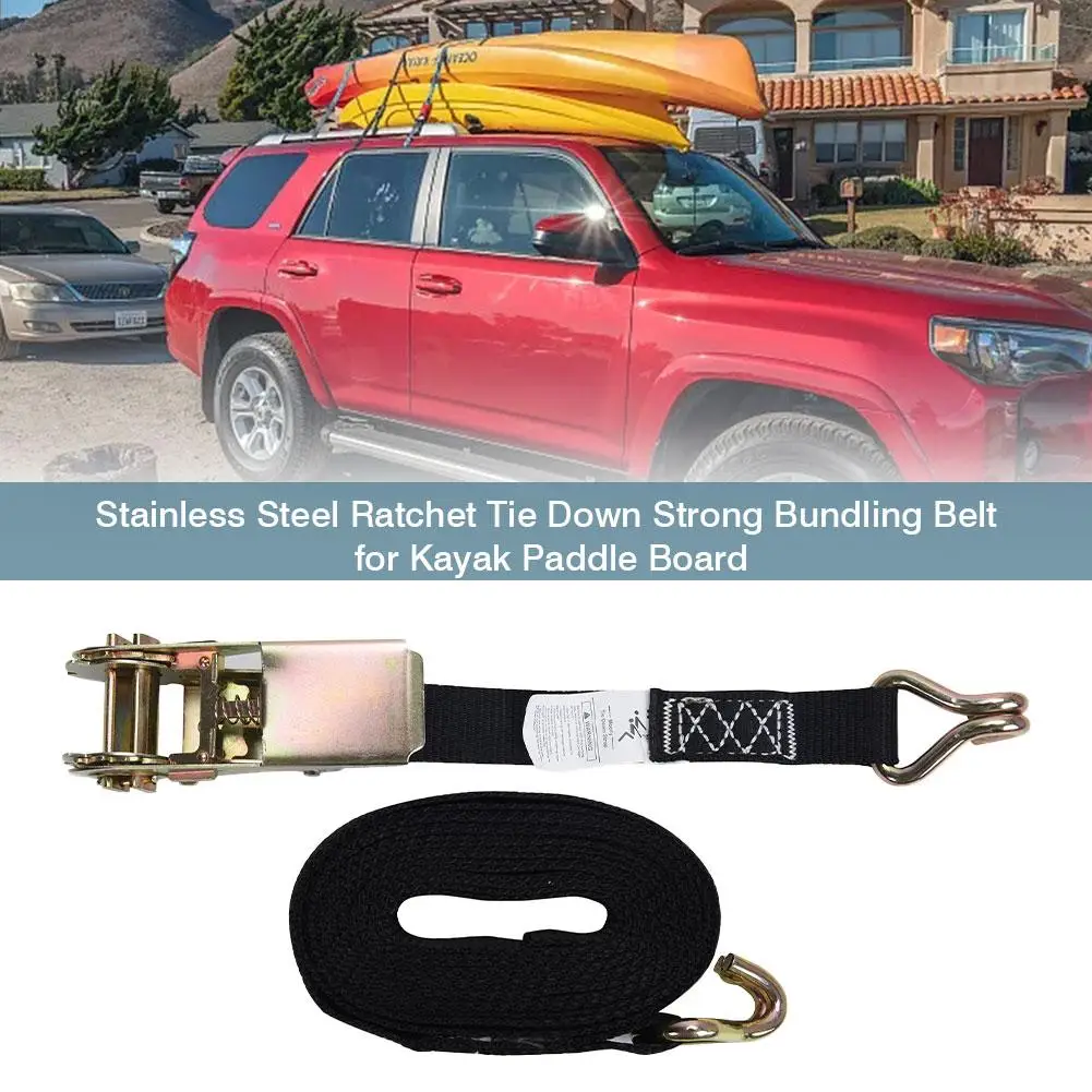 1in x 12ft  Stainless Steel Ratchet Tie Down Strong Bundling Belt For Kayak Paddle Board Car Accessories