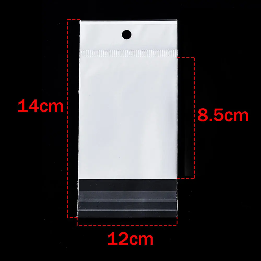 50-100pcs White Seal Bag Plastic Self Adhesive Hang Packaging Transparent Visible Poly Bag for DIY Jewelry Display Retail Pack