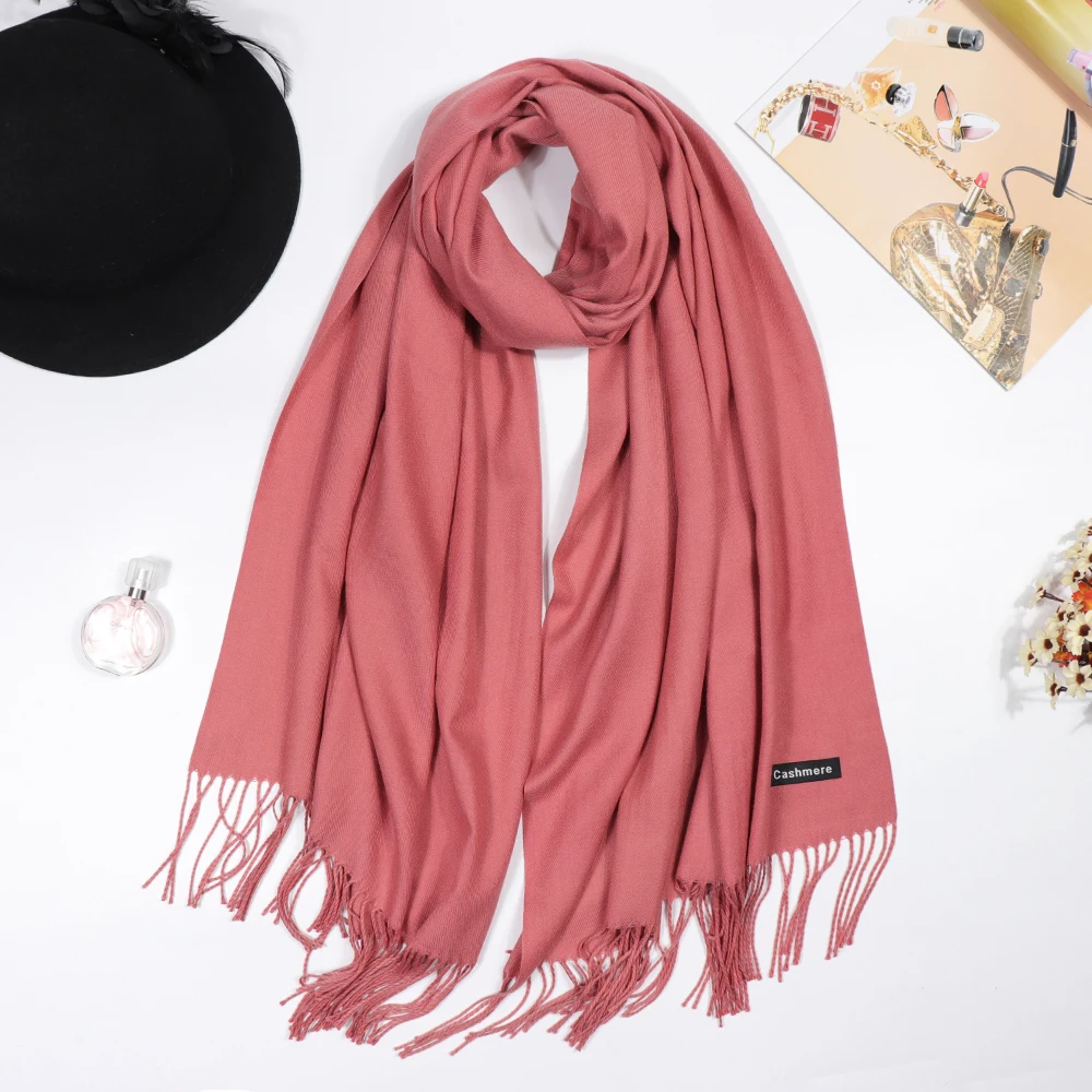 Bufanda de Cachemira de marca de lujo para mujer, Bandana con borlas, chal sólido, Foulard, Tippet, Pashmina, Invierno