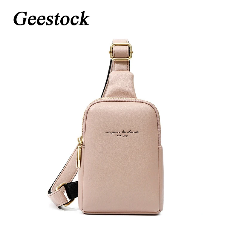 Geestock Women\'s Chest Pack Bag for Fashion Luxury Leather Hip Hop Banana Belt Bag Small Crossbody Waist Bags Shoulder Bag