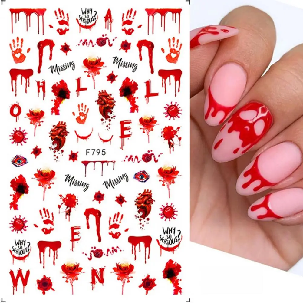 2Pcs/Set Halloween Nail Sticker Bloody Horror Manicure Tools Red Eyes Hands Sliders Suture Scars Nail Decoration Stickers