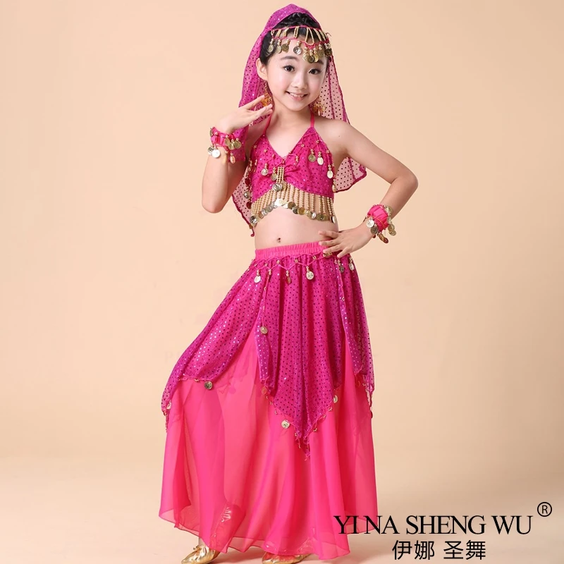 Conjunto de roupa de dança do ventre infantil, dança do ventre oriental para meninas, roupas indianas para dança do ventre