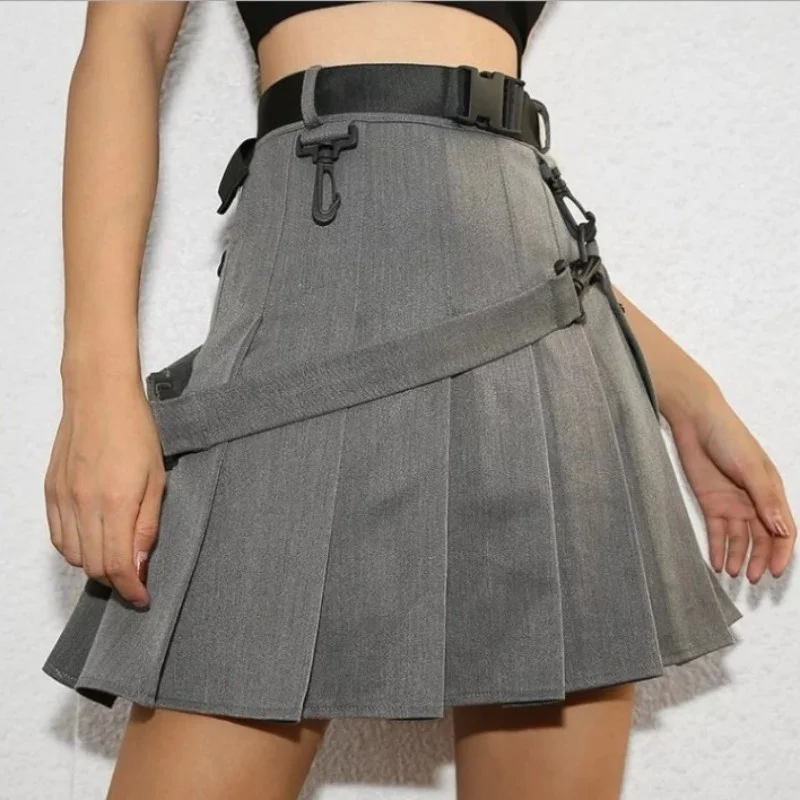 Preppy Summer Style High Waist Sashes Womens Pleated Skirts Solid Plaid Pockets Slim Fit Fashion Female A-Line Shorts Skirts