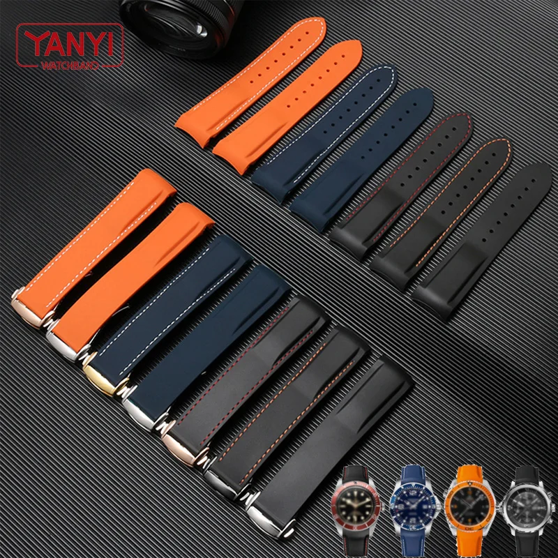 Rubber watch strap 20mm 22mm silicone watchband Suitable for omega watch band folding clasp Curved end wristwatches belt