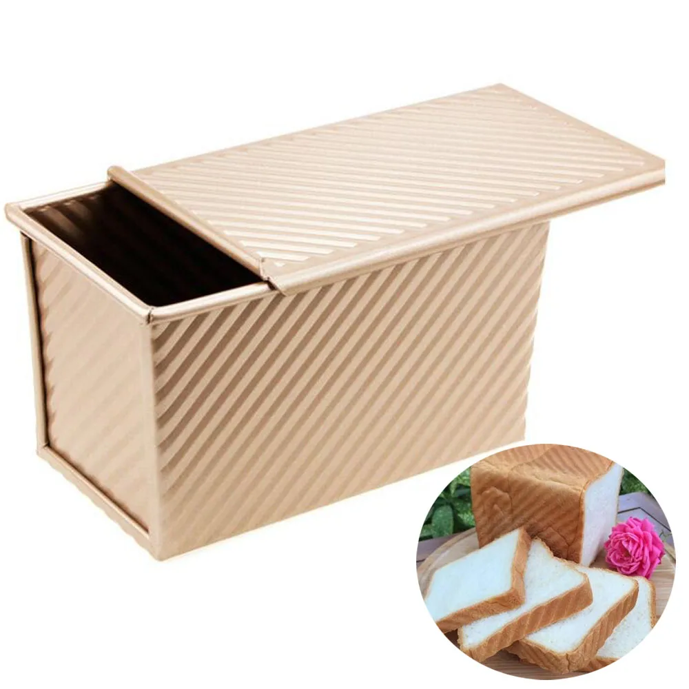 

Non-Stick Toast Mold Loaf Pan With Cover Bread Baking Mould Cake Toast Box with Lid Gold Aluminized Steel Bread Mould