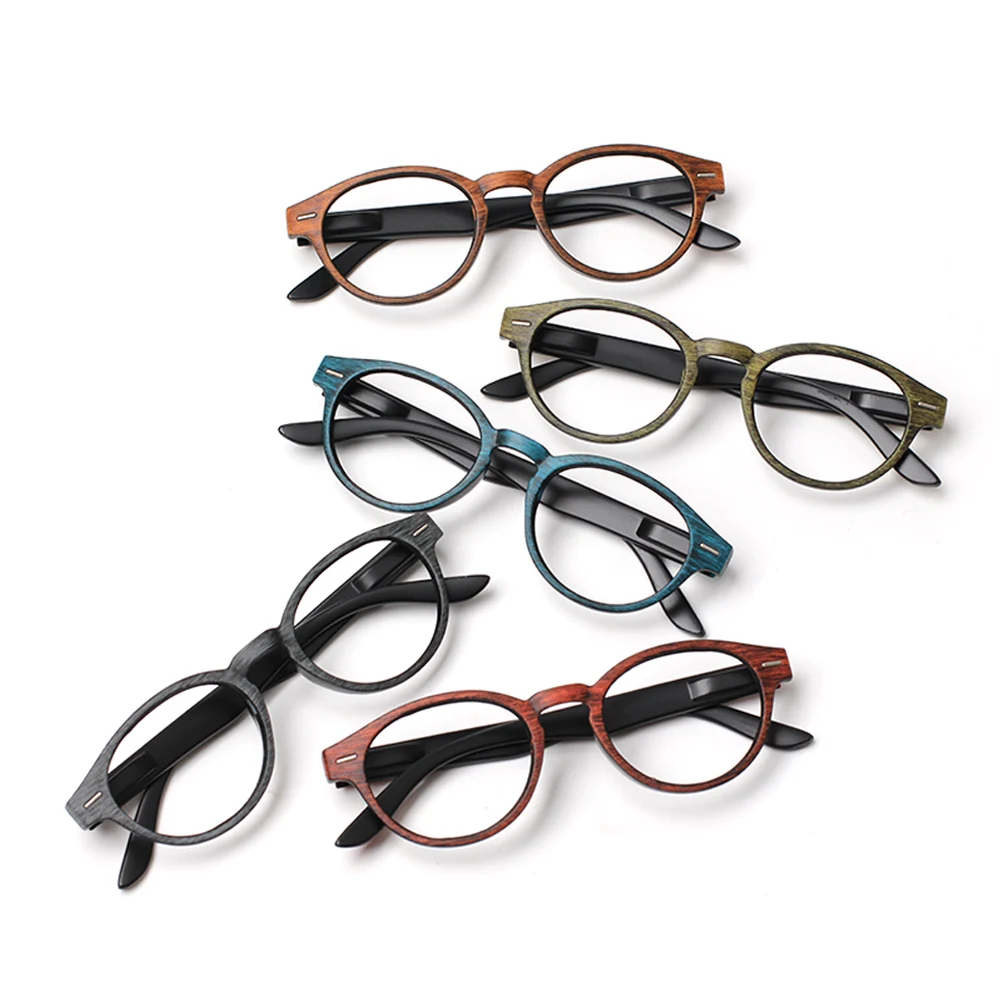 CLASAGA Reading Glasses Spring Hinge Fashion Wood Grain Frame Men and Women HD Presbyopia Eyeglasses