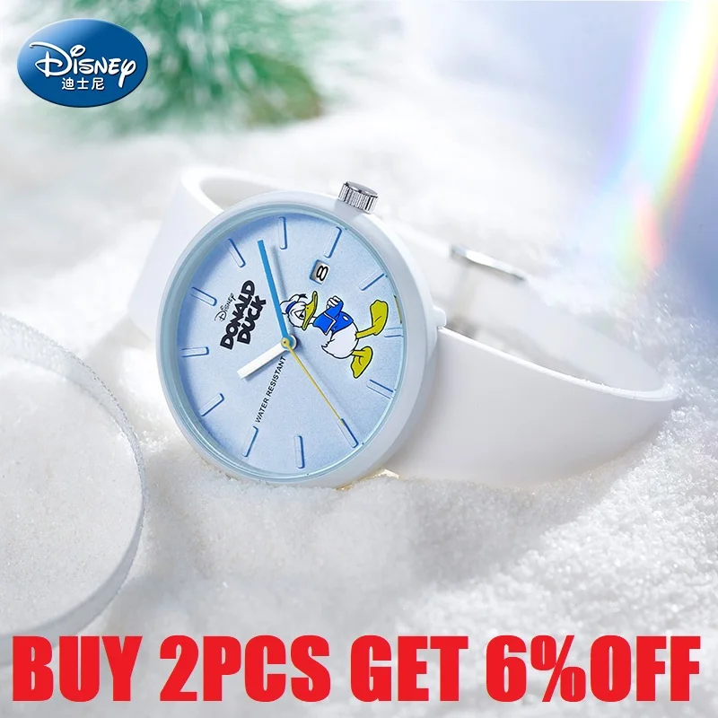 Disney Official Unisex Children Casual Quartz Wristwatches Donald Duck Cartoon Dial Case Soft Silicone Boys Girls Students Clock