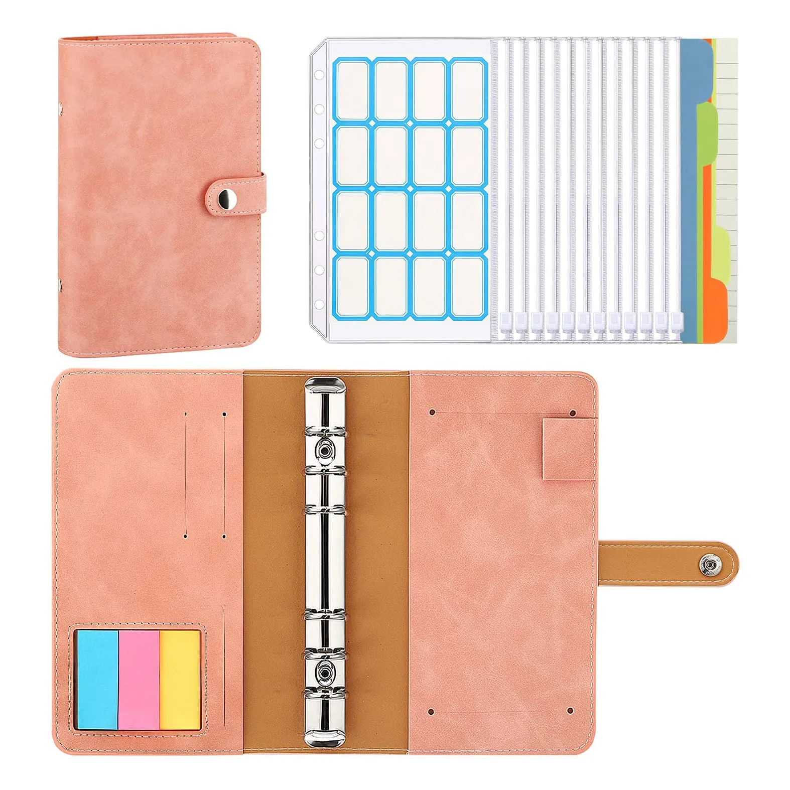 A6 Budget Binder 6-Ring PU Leder Notebook Ordner mit 12 Zipper Binder Taschen, Seite Marker, tabbed Teiler, Lose Blatt Papiere