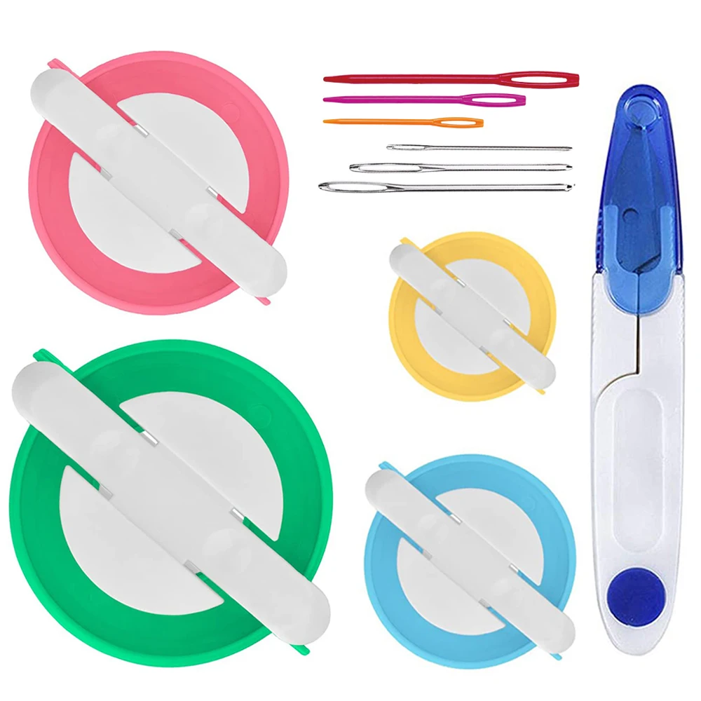 4Sizes DIY Pompon Set Plastic PomPom Maker Knitting Loom Kit with Thread Cutter Weaver Needle Craft Supplies Maker Knitting Tool