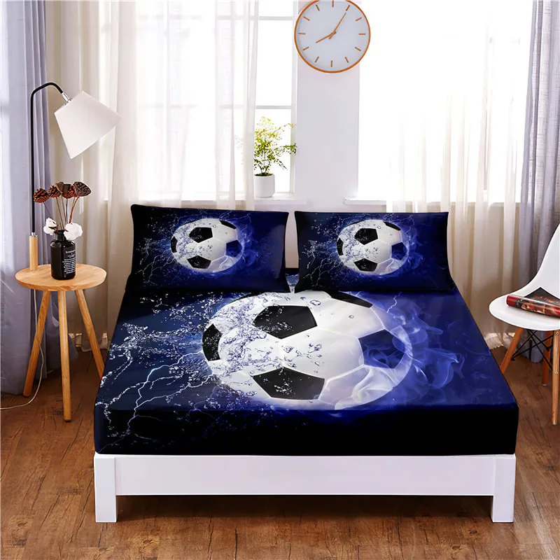 

Football Digital Printed 3pc Polyester Fitted Sheet Mattress Cover Four Corners with Elastic Band Bed Sheet Pillowcases