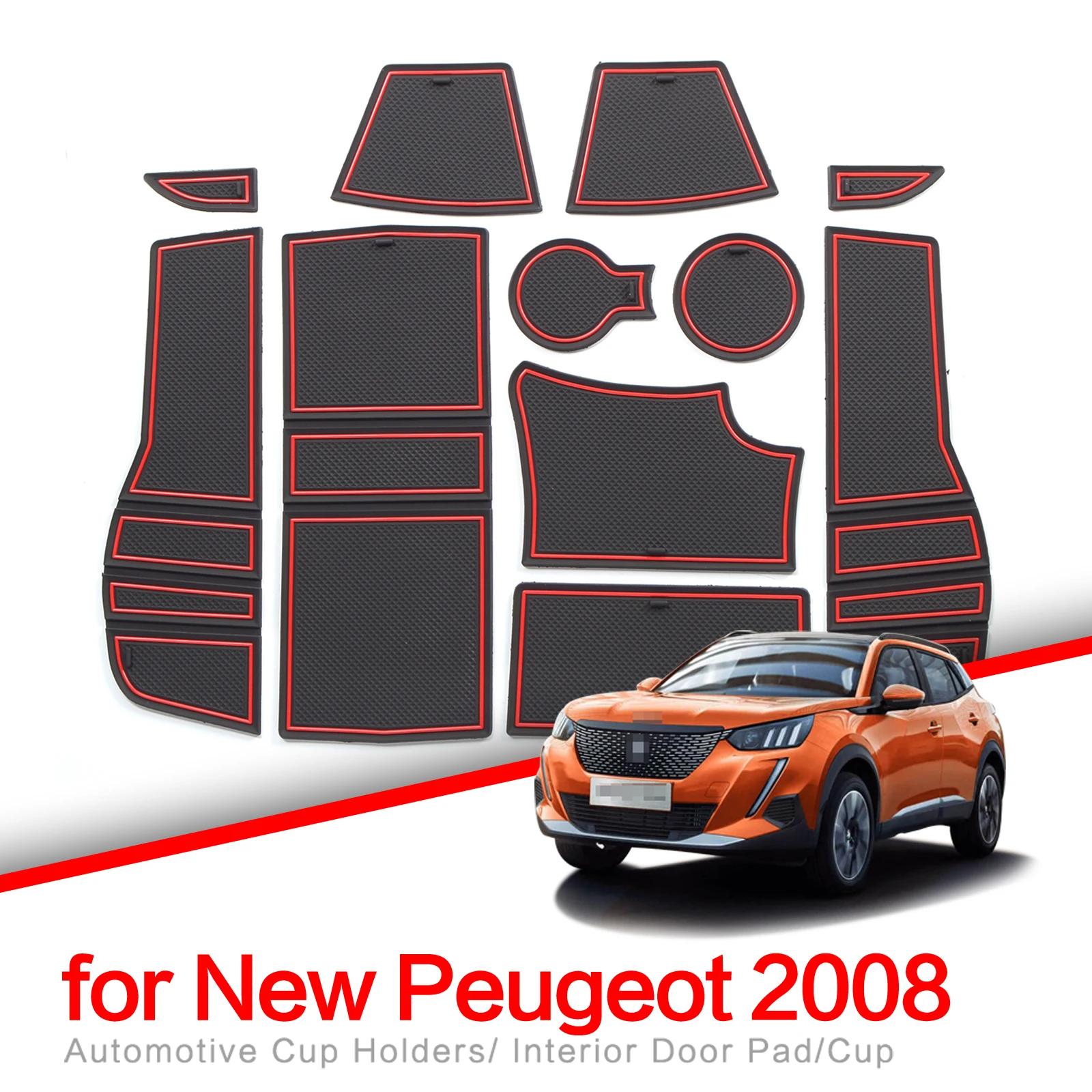 Anti-Slip Gate Slot Cup Mat for Peugeot 2008 e-2008 GT Line 2019 - 2024 Cup Holder Non-slip Pad Accessories