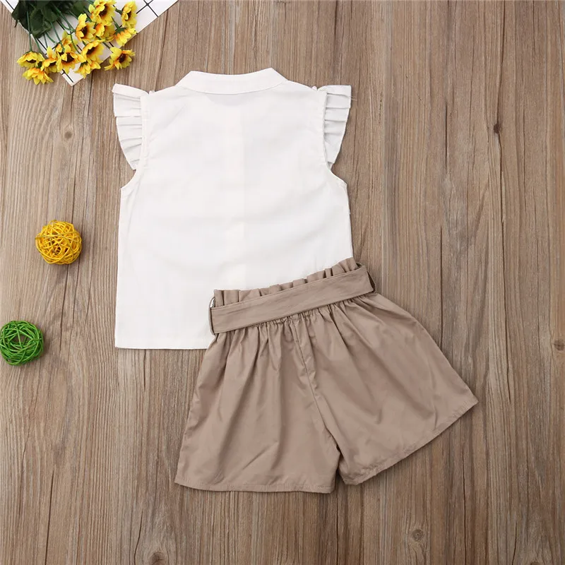 PUDCOCO Summer Kids Baby Girls Feather Tops T-shirt Pants Shorts Outfits Set Clothes 1-7Y