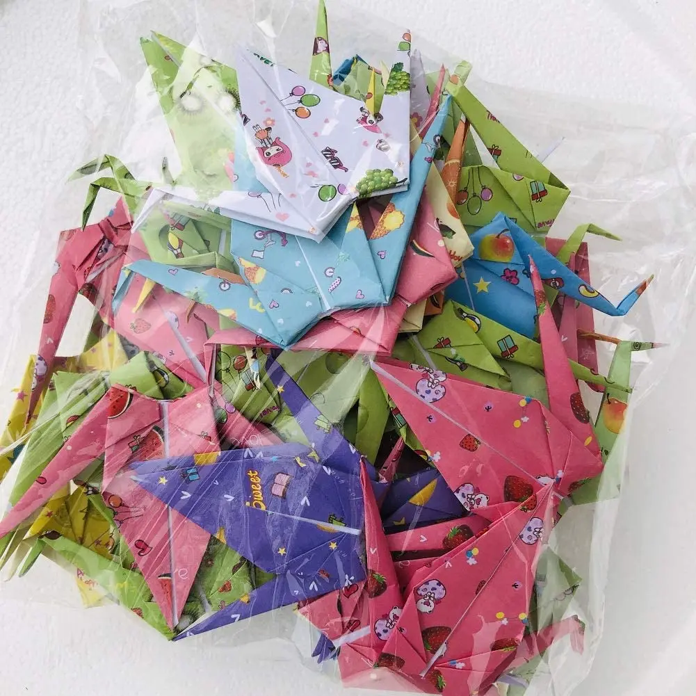 50Pcs 15CM Permade Origami Paper Cranes Fold Origami Cranes Handmade DIY Bird Garlands for Wedding Party Favor Birthday