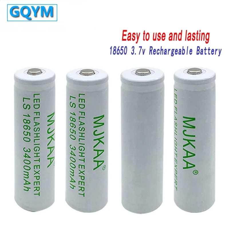 

New Style GQYM 4pcs 18650 3400mah 3.7v High Capacity Li Ion Rechargeable Battery for Led Flashlight Bateria