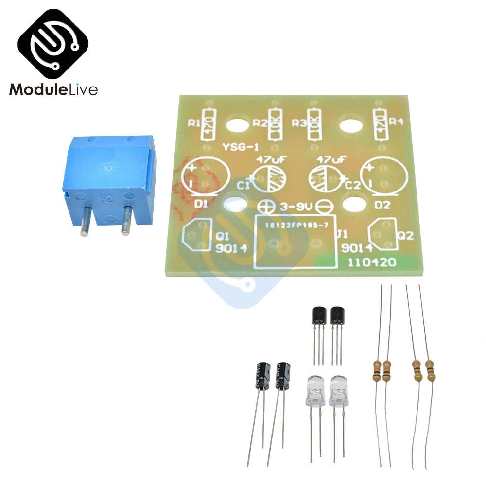 5MM Light LED Blue Simple Flash Circuit Transistor 30K Resistance 22UF Electrolytic Capacitors Dupont Cable Board DIY Kit Module