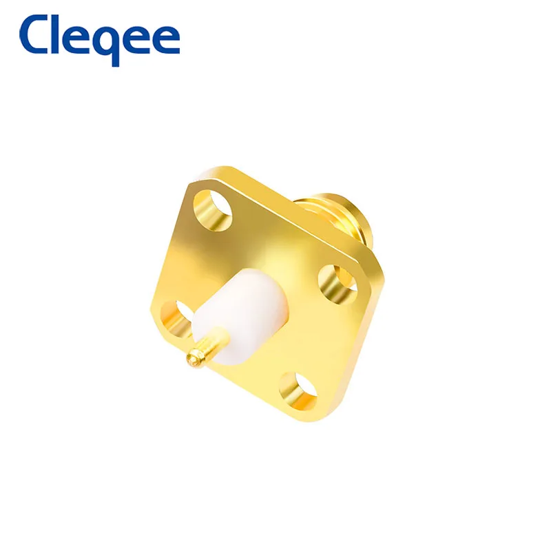 Cleqee 10PCS SMA หญิง Jack แผง Mount RF Coax Connector หน้าแปลน Solder ทองชุบทองแดงสีขาว Insulted terminal
