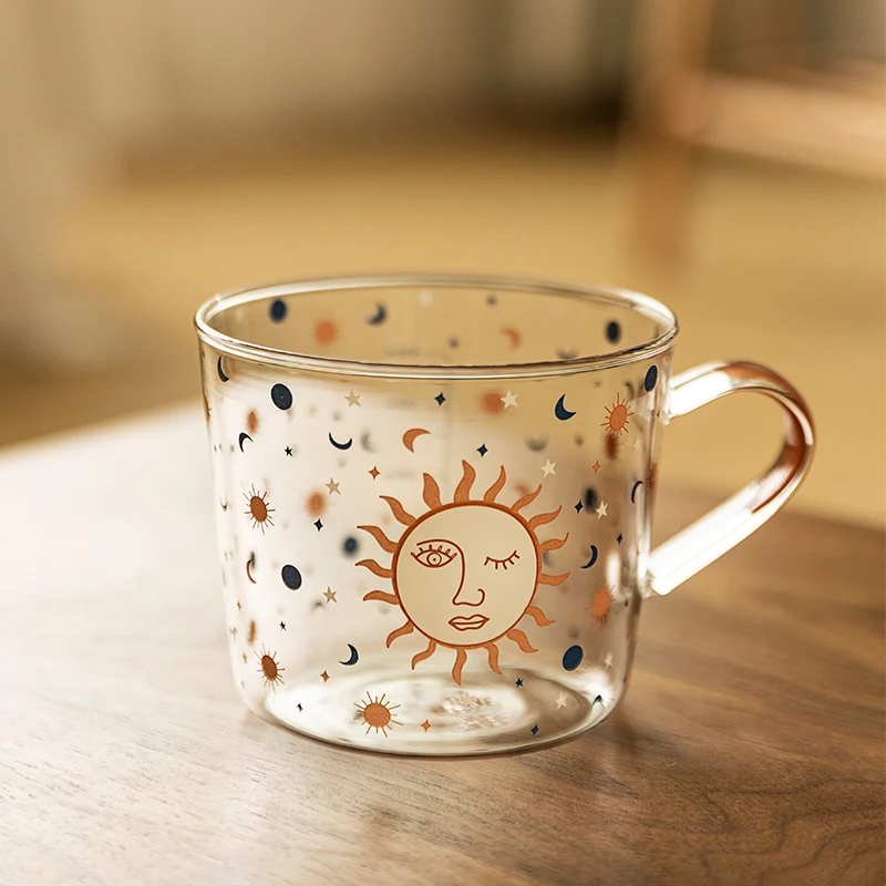 500ml Creative Scale Glass Mug Breakfast Milk Coffe Cup Household Couple Water Cup Sun Eye Pattern Drinkware Kitchen Tableware