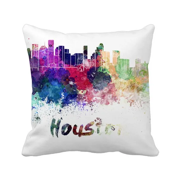 Houston America City Watercolor Throw Pillow Square Cover