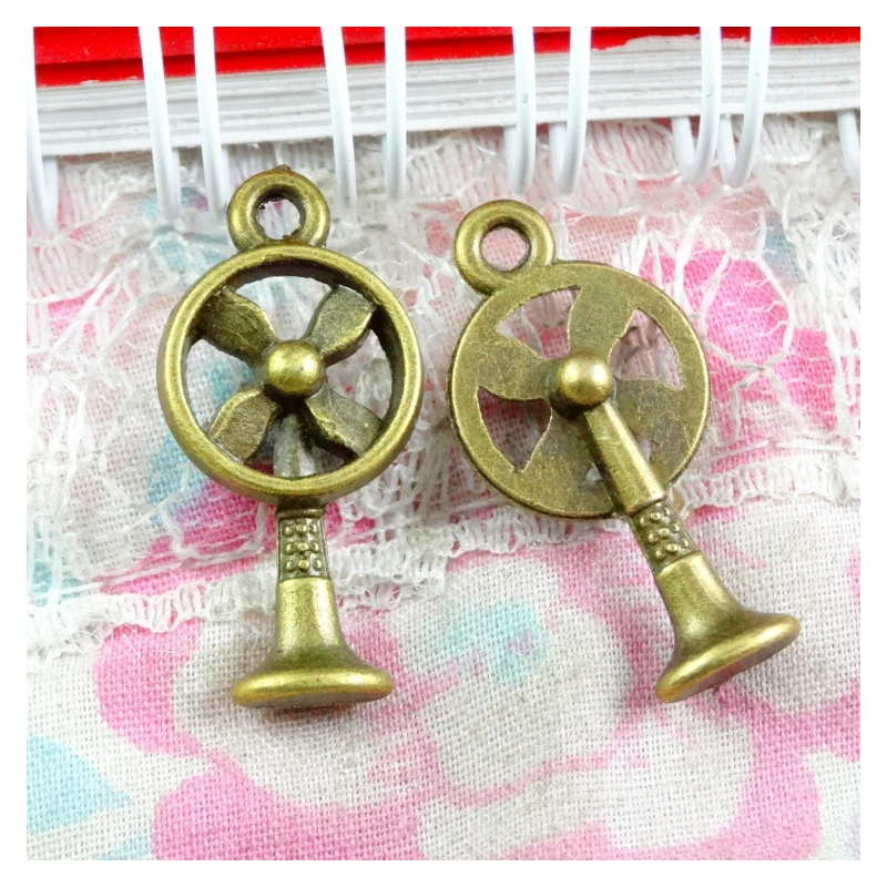 50pcs Fan Charms DIY Jewelry Making Pendant Fit Bracelets Necklaces Earrings Handmade Crafts Antique Bronze Plated Charm