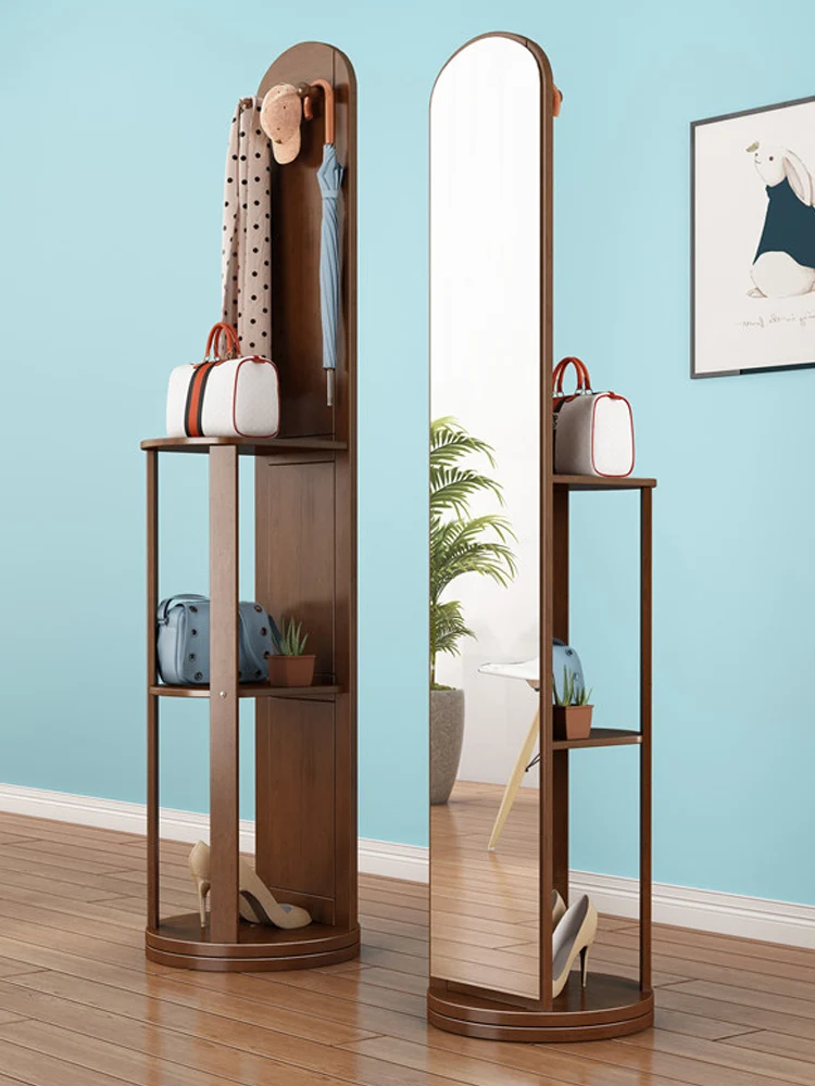 

GY Solid Wood Dressing Mirror Clothes Rack Integrated Rotating Floor Mirror Multifunctional Full-Length Mirror