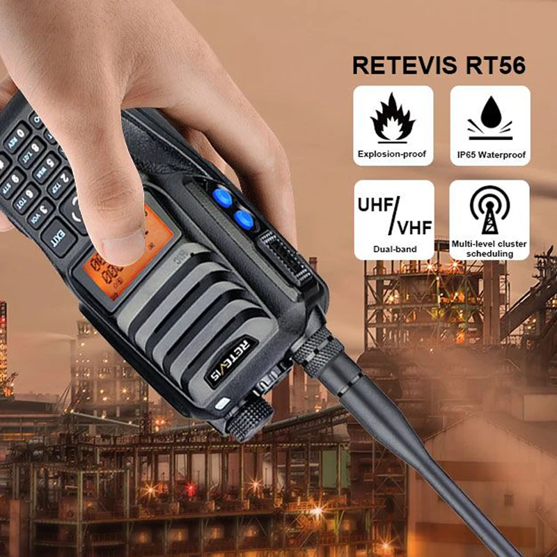 

Retevis RT56 Explosion-proof Walkie Talkie Handheld Two-Way Radio Transceiver IP65 Waterproof 3.5W VHF UHF 136-174 & 400-480MHz