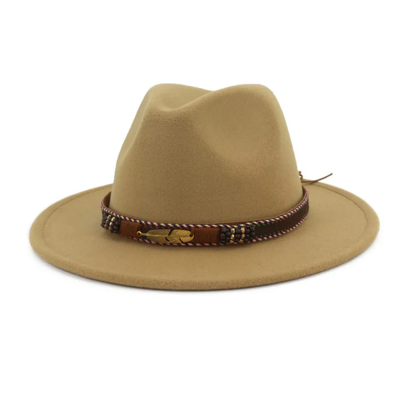 

H7559 Autumn Winter Woolen Fedoras Hat Men Women Lovers Ethnic Minority Vintage All-match Church Cap Female Male Fashion Hats