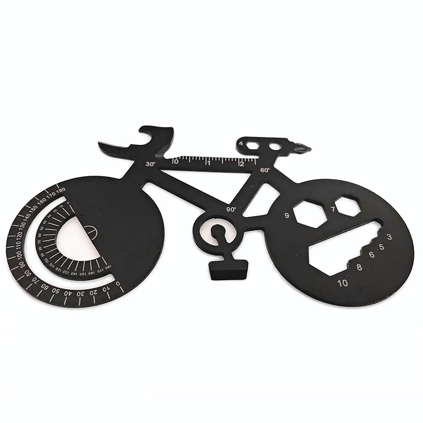 7 in 1 Pocket EDC Bicycle Shape Multitool Card apribottiglie chiave strumento di riparazione per esterni regali creativi per uomo, nero