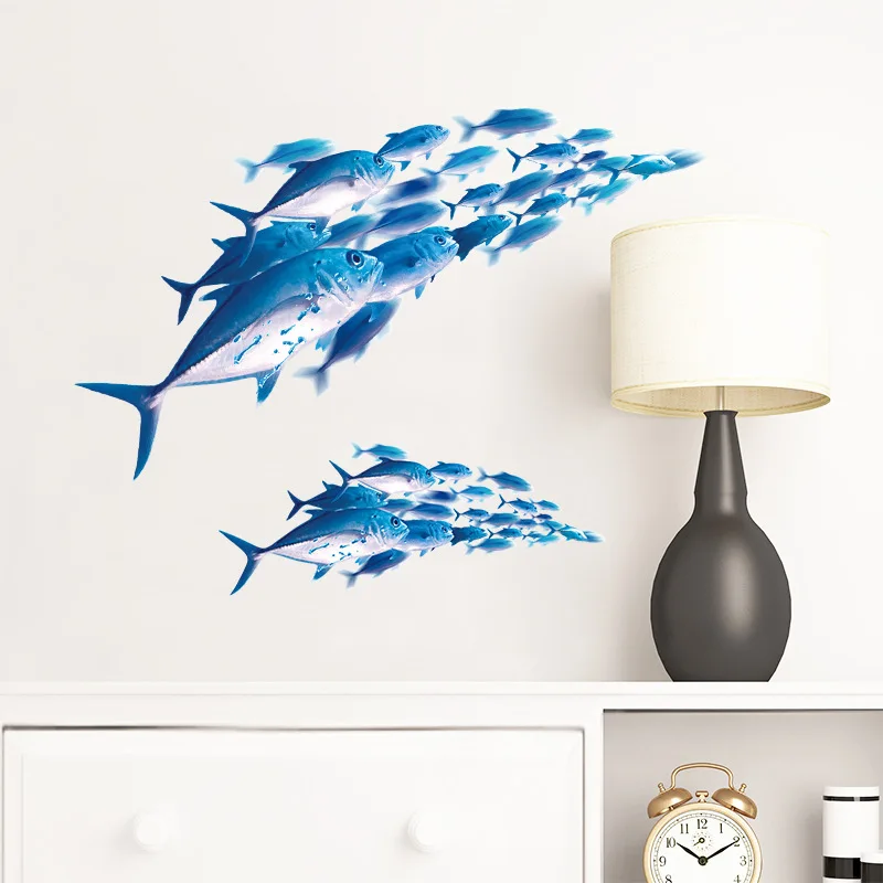 3D Fishes Wall Stickers Kids Children\'s Rooms Living Room Decoration Mural Home Art Decals Transparent Background Stickers