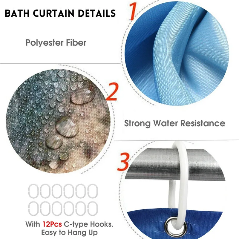 3D Blue Marble Print Shower Curtain 4 Piece Carpet Cover Toilet Cover Bath Mat Pad Set Bathroom Curtain with 12 Hooks Home Decor