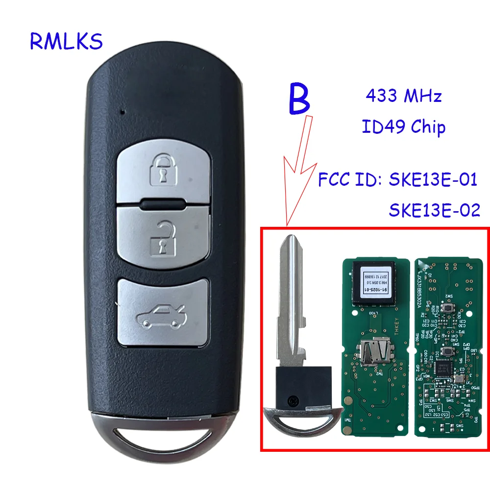 433Mhz ID49 2/3 Knoppen Smart Key Fit Voor Mazda CX-3 Axela CX-5 Atenza Model SKE13E-01 SKE13E-02 Auto Afstandsbediening