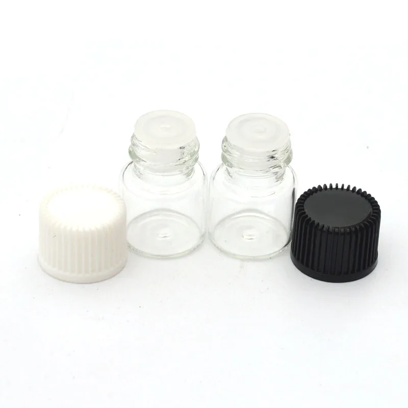 10pcs 1ml Small Clear Glass Bottle with Orifice Reducer and Cap Mini Essential Oil 1/4 Dram Bottle