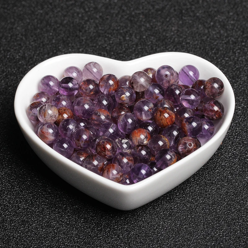4A Natural Purple Phantom Chlorite Quartz Crystal Single Bead DIY Beads Jewelry Making