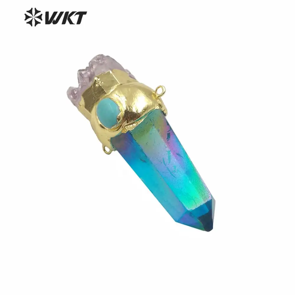 WT-P1555 Wholesale Colorful Pendant Healing Crystal Quartz With Gold Eletroplated Natural Aura Stone For Necklace Jewelry Design