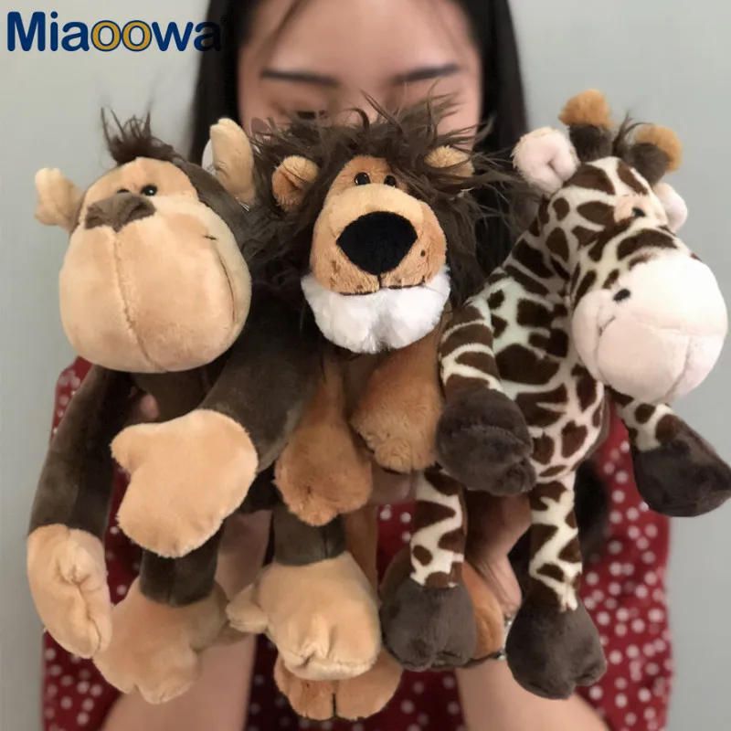 25cm Cute Jungle Animal Plush Toys Stuffed Lion Elephant Giraffe Monkey Plush Doll Toys for Kids Baby Children Birthday Gift