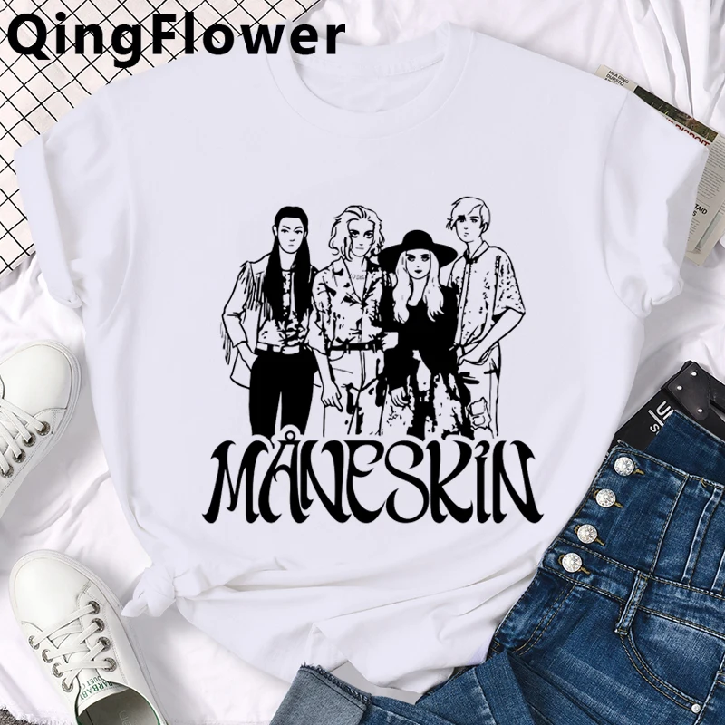 Seeyoushy Maneskin Hip Hop Print T Shirt Men Unisex Anime Graphic Summer T-shirt Casual Streetwear Tshirt Manga Top Tees Male