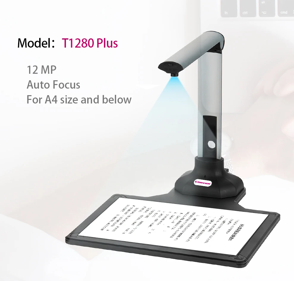 New Version Scanner T1280 Plus Hard Base Book Document Camera 12 Mega-pixel Camera HD Size A4 English Software For Office/School