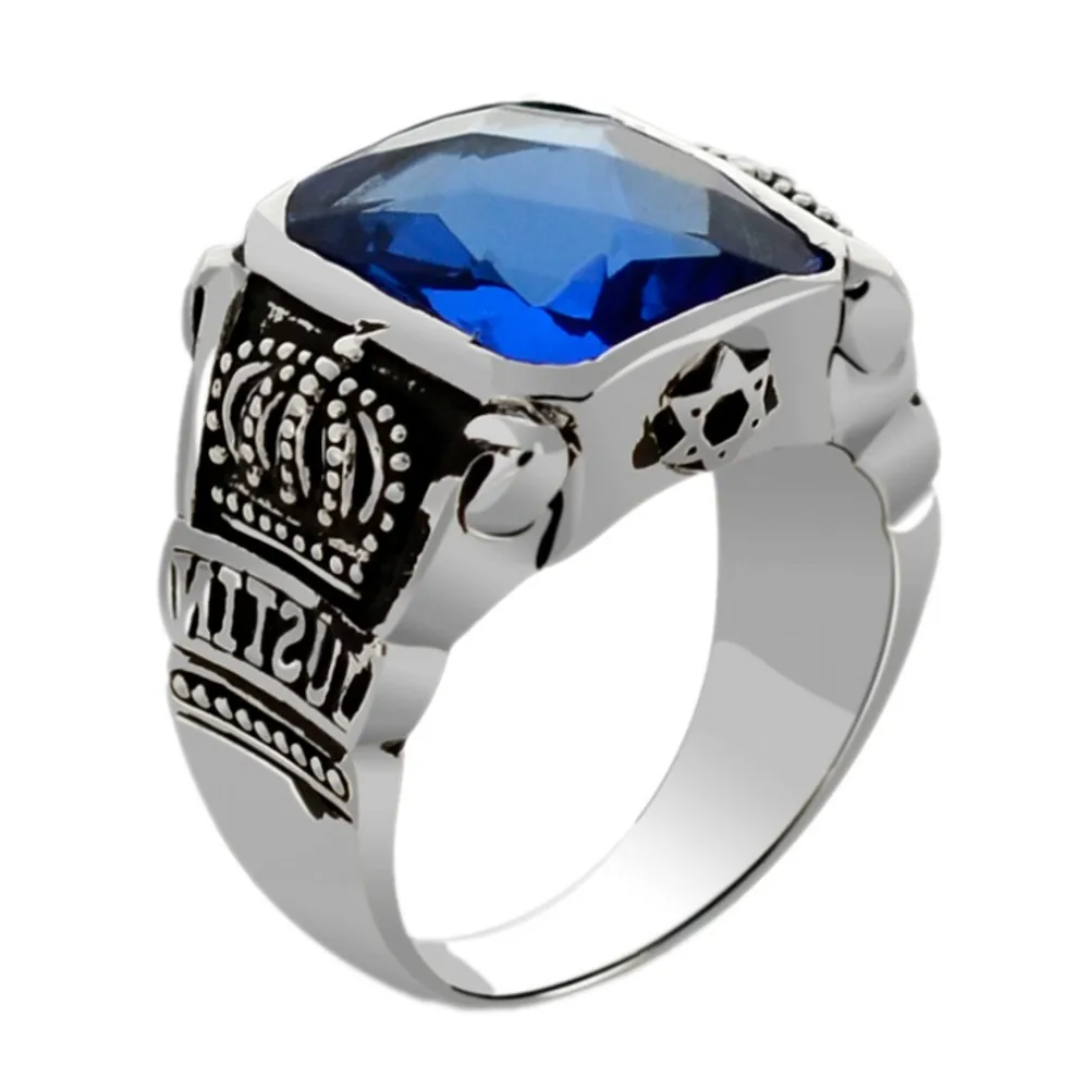 BOCAI new real s925 sterling silver jewelry obsidian facet artificial blue crystal crown men's ring