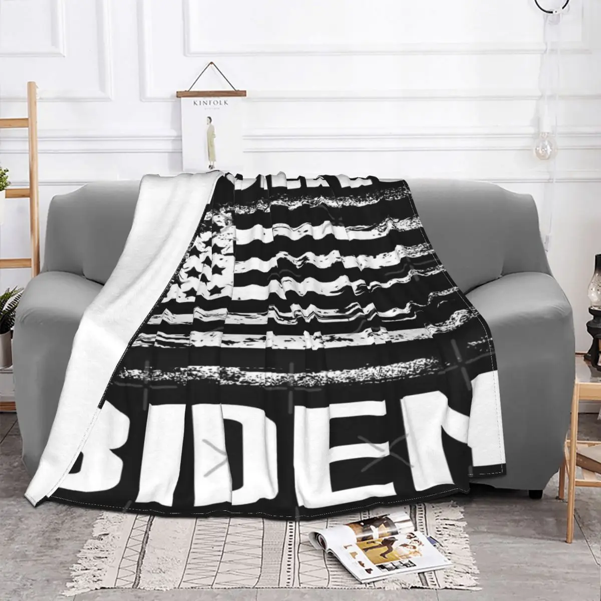 Biden-Manta a cuadros con capucha para el hogar, cobertor textil de lujo para cama, manta de muselina a cuadros con estantes des