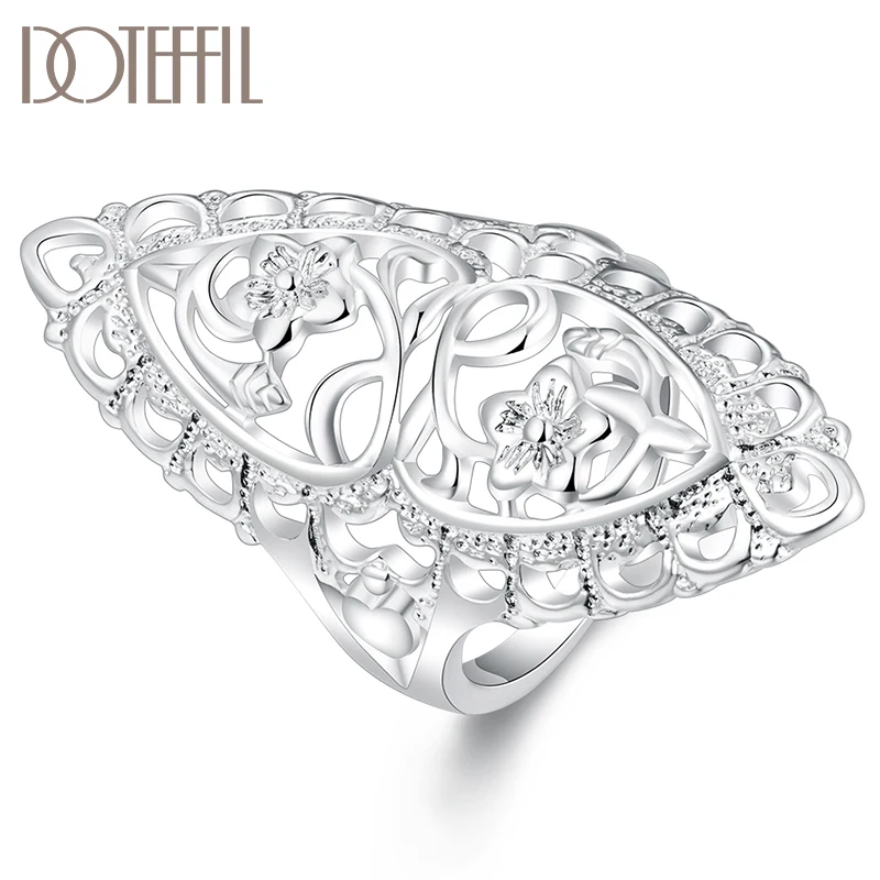 

DOTEFFIL 925 Sterling Silver Hollow carved Ring Classic For Women Fashion Wedding Engagement Party Gift Charm Jewelry