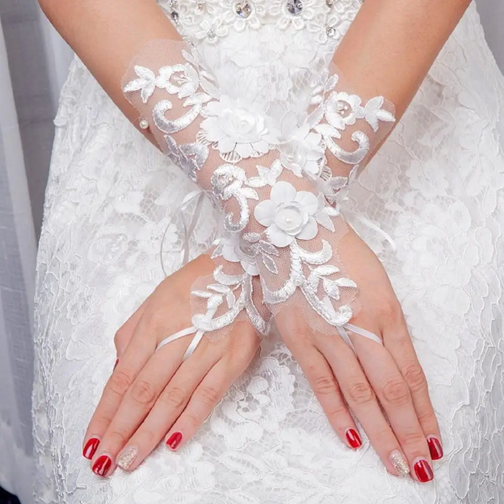 Guantes cortos de dedo completo para novia, accesorios de boda para boda, baile de graduación, guante de noche, moda 2019