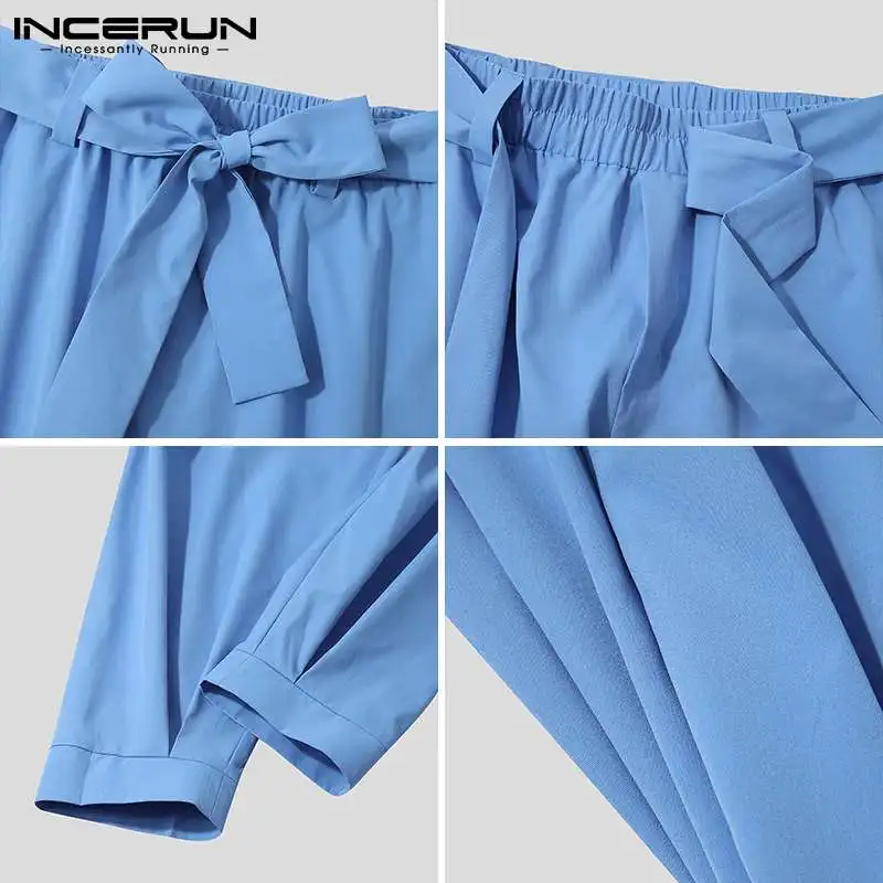 INCERUN 2023 New Men\'s Fashion Solid Color Pants Drawstring Casual Harem Trouser Chinomen\'s Loose Wide Leg Pant Trousers S-5XL 7