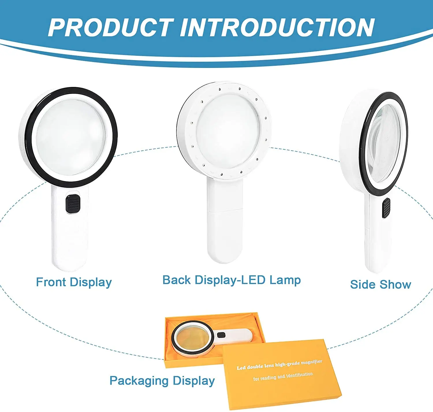 Magnifying Glass with 12 LED Lights 30X Double Glass Lens Handheld Illuminated Magnifier Reading Magnifying Glass