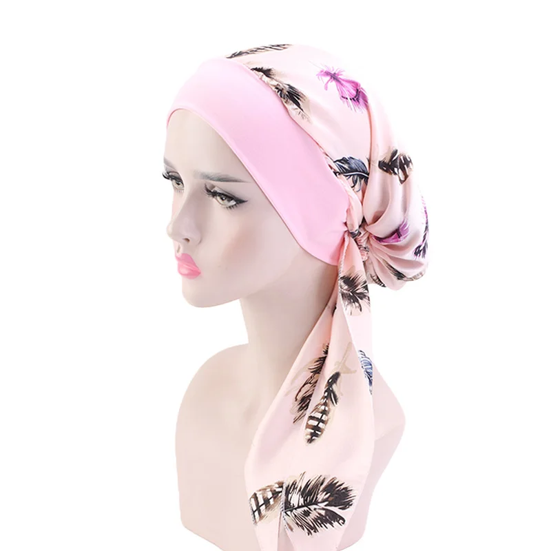 Women  Pre-tied Bandana Elastic Inner Hijabs Hat Pastoral Style Lady Hair Bands Muslim Turban Hijabs Hats Indian Caps Wrap Cap