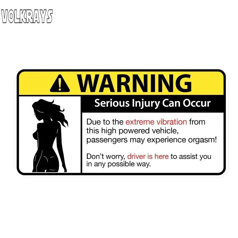 Volkrays Creative Car Sticker Don't Worry Sexy Girl Warning Serious Injury Can Occur Accessories Reflective PVC Decal,7cm*15cm