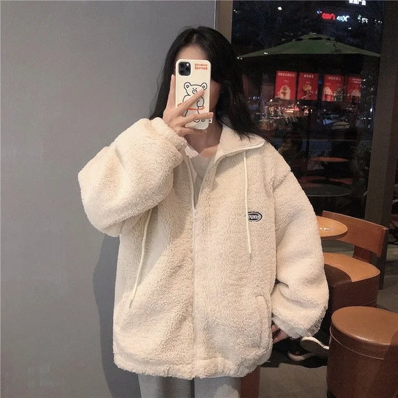 Jackets Women Lambswool Thickening Stand Collar All-match Loose Ulzzang Clothes Sweet Hot Sale Ins Streetwear Warm Soft Students