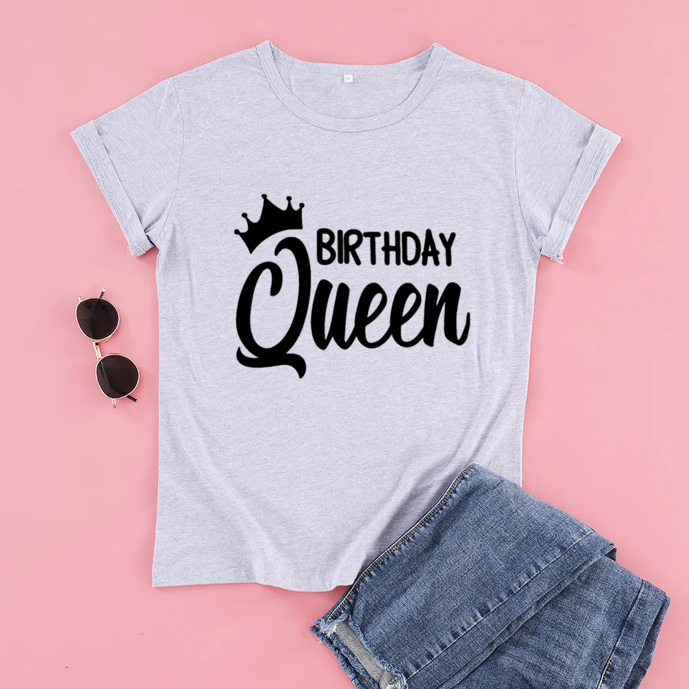 Birthday Queen Party T Shirt Casual Gold Print Women T-shirt Plus Size Cotton O Neck Fashion Streetwear Short Sleeve Top Tees